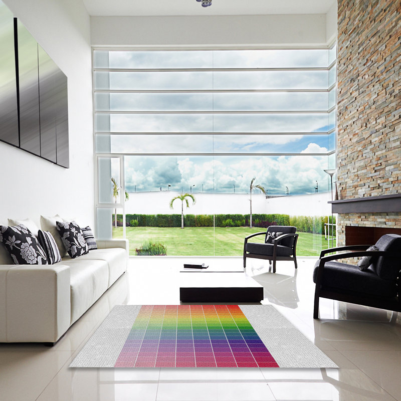 Tapis géométrique vert / rouge / violet, Carré 6 pi