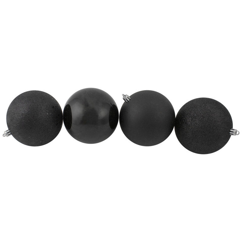 12ct Shatterproof 4-Finish Christmas Ball Ornaments, Black