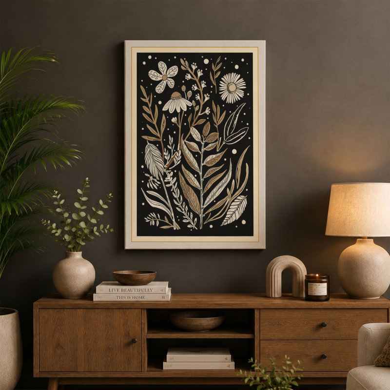 Linocut Garden Botanical - Wrapped Canvas, 30x20 - 76.2 x 50.8 cm, Sage Border