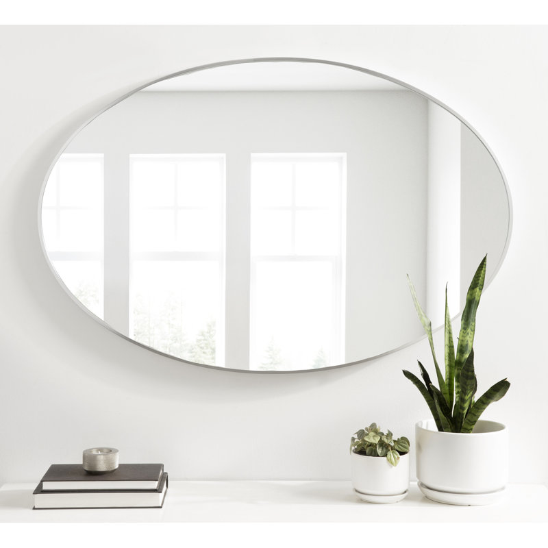 Miroir rond en métal Anacleta, Argent, 24 po x 36 po