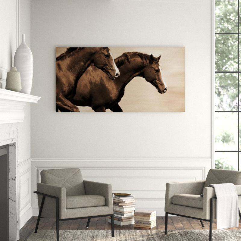 Wild Horses In Far West Print by Sofia Fox, Outdoor, 36" H x 72" W x 1.5" D
