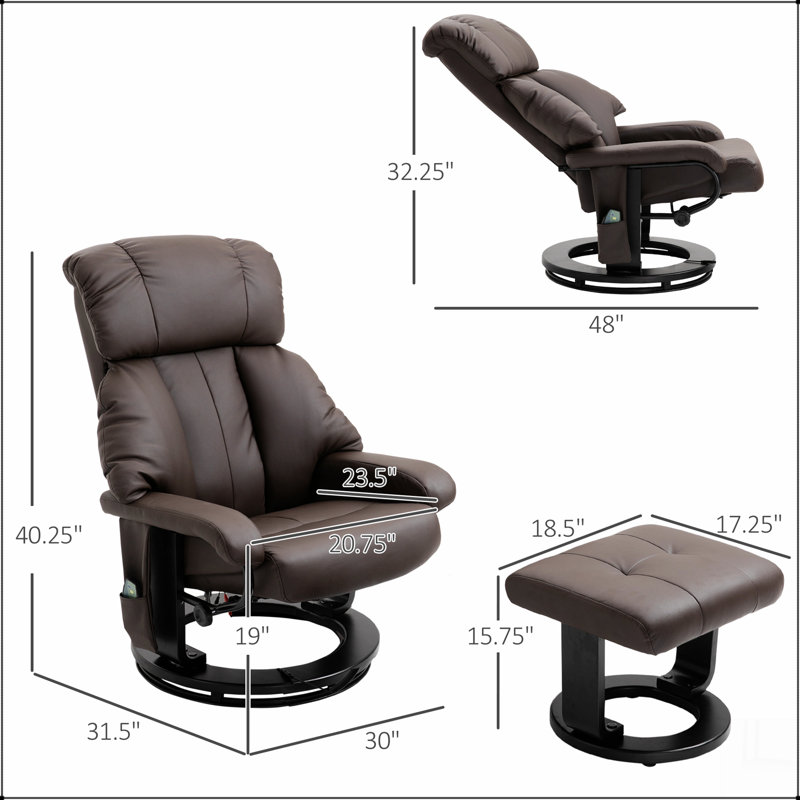Massage Recliner Chair with Ottoman, 360° Swivel Recliner and Footstool, PU Leather Reclining
