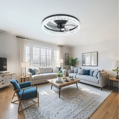 20''Black Crystal Ceiling Fan Light with Remote – 6-Speed Reversible Motor, 3 Color Modes, Quiet & Dimmable