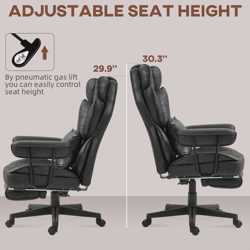 Massage Executive Office Chair With 6 Vibration Points, 400LBS Heated Big And Tall Office Chair With Foot Rest And Lumbar Support, Microfiber Reclining Computer Desk Chair