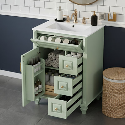 Meuble-lavabo autoportant avec lavabo et tiroir rabattable