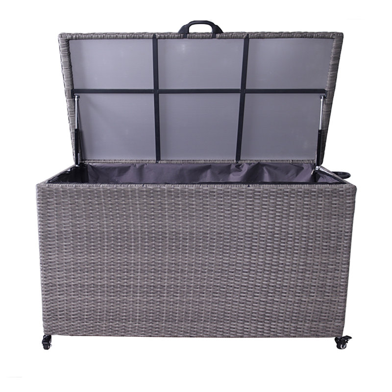 Ebern Designs 157cm W 826L Wicker Deck Box with Wheels, Grey