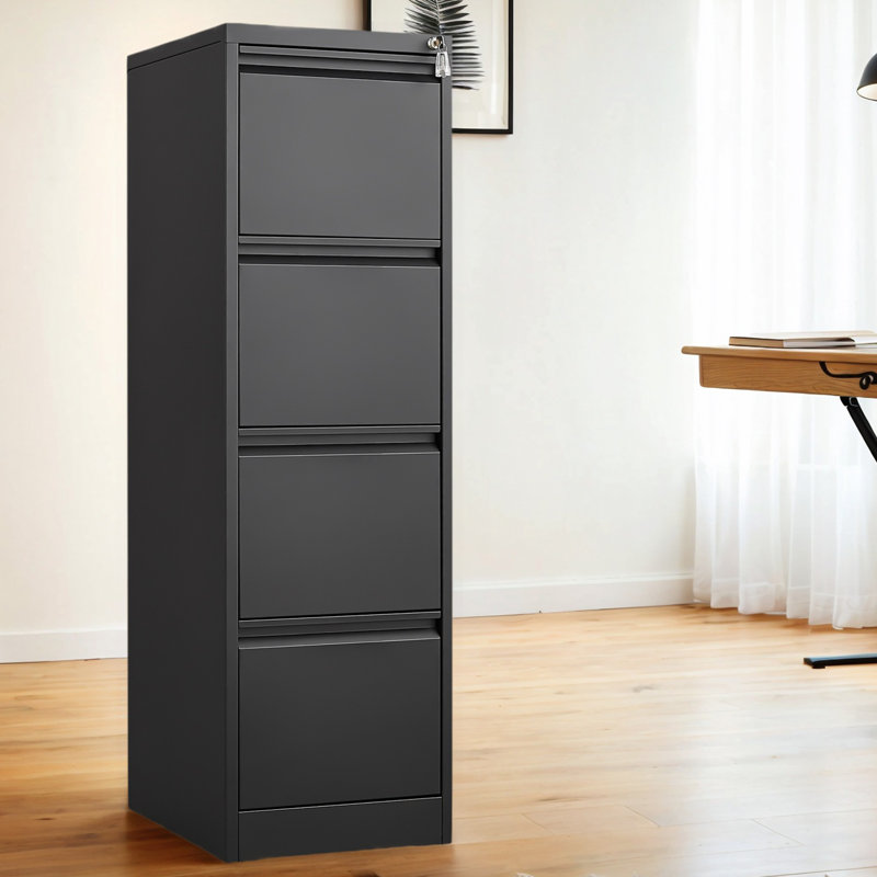 4-Drawer Vertical File Cabinet With Noise-Free Sliding Drawers And Interlocking Mechanism,Adjustable Hanging Rods, Black