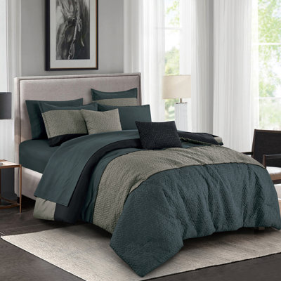 9‑Piece Modern Transitional Geometric Quilted Comforter Set