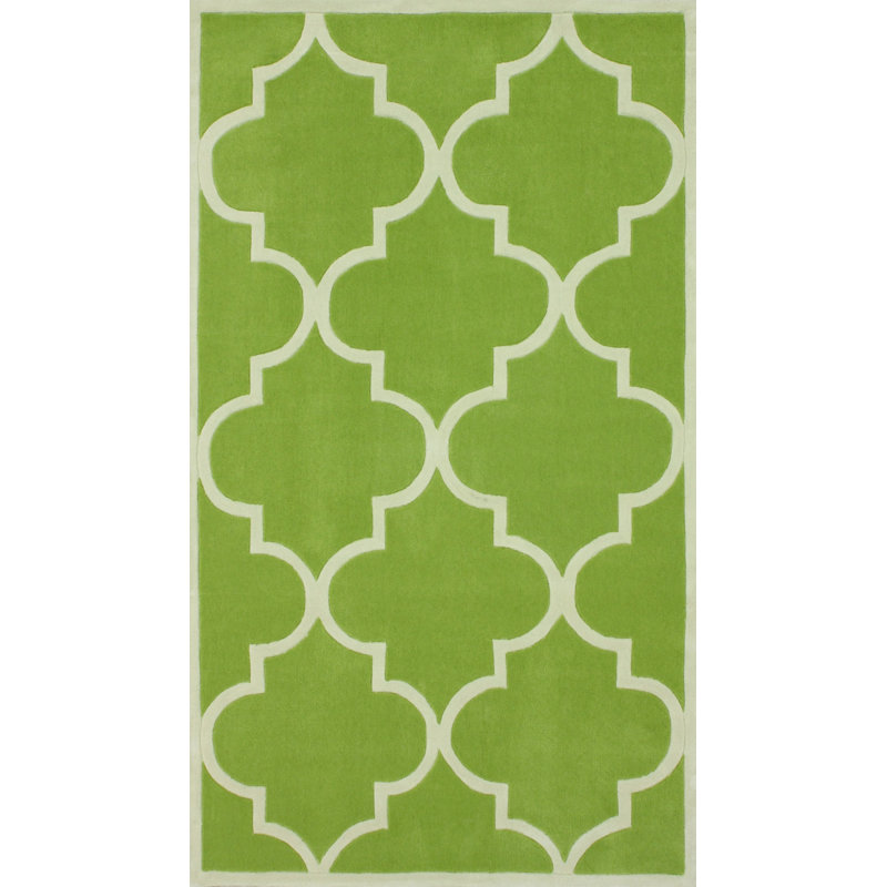 Tapis géométrique vert / ivoire Kleiner, 9 pi x 12 pi