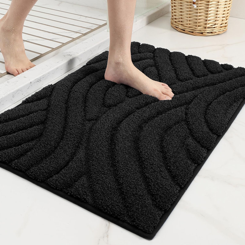 Annakiya Microfiber / Microsuede Non-Slip Bath Rug, Black, 16"W x 24"L