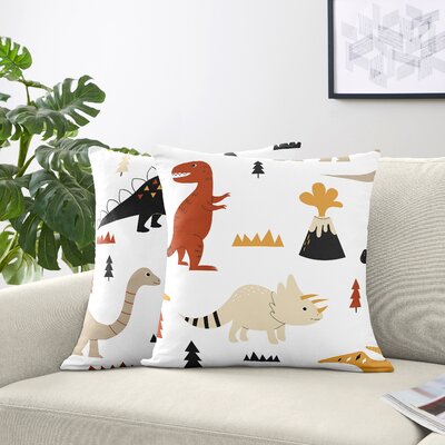 Mod Dinosaur Black And Orange Decorative Throw Pillow By Sweet Jojo Designs -  2P-Dec18-ModDino-BK-OR-PRT