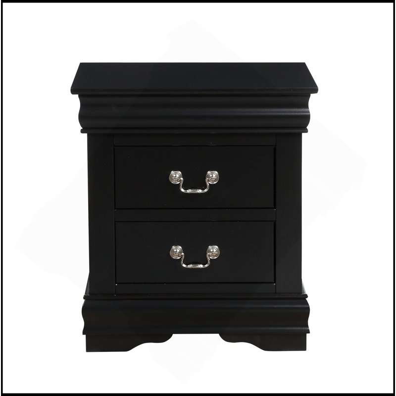 1Pc Traditional Classic Finish 2-Drawers Nightstand Wooden Bedroom Furniture, Black