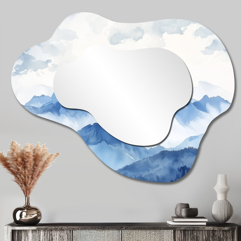 Grand miroir décoratif rustique et irrégulier - Hiver bleu et blanc Mountain Majesty, impression sur métal, 27" x 35"