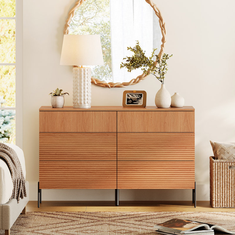Laverda Modern 6-Drawer Dresser with 47.2" W, Minimalist Reeded Design, Mocha