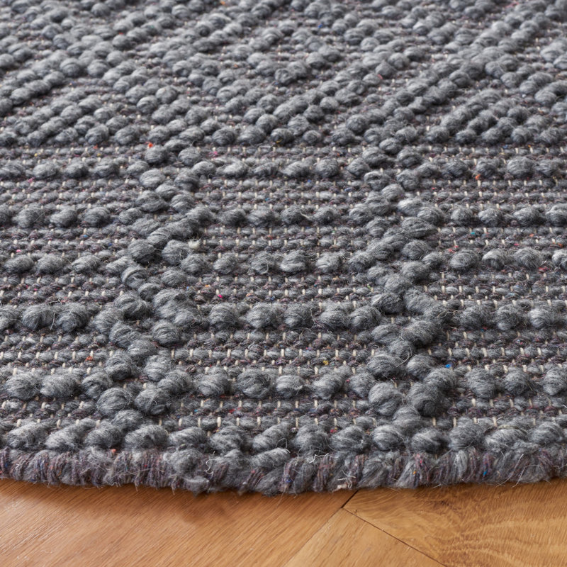 Leedey Hand Woven Pet Yarn/Cotton Southwestern Rug in Dark Gray, Round 6'