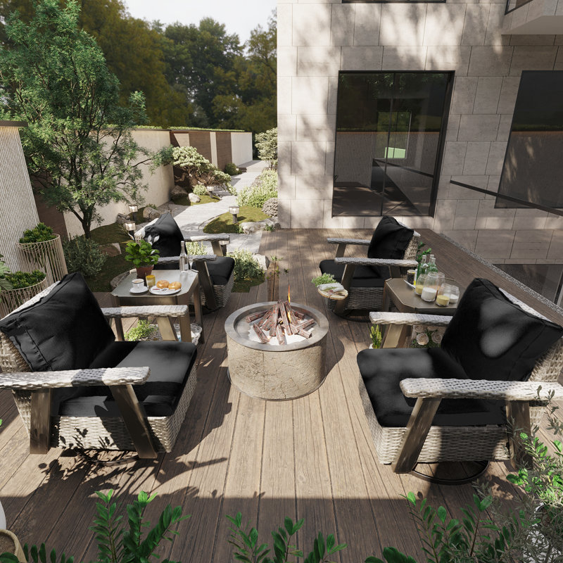 Mezaire Wicker 4 - Person Patio Conversation Set with Cushions, Black