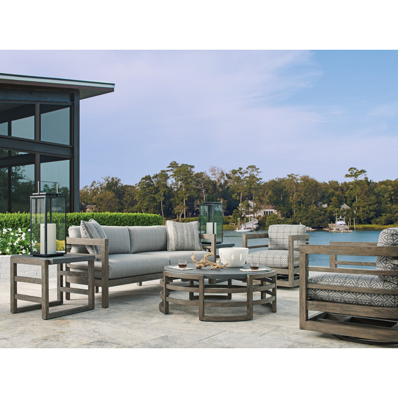 La Jolla Round Teak and Faux Slate Cocktail Table