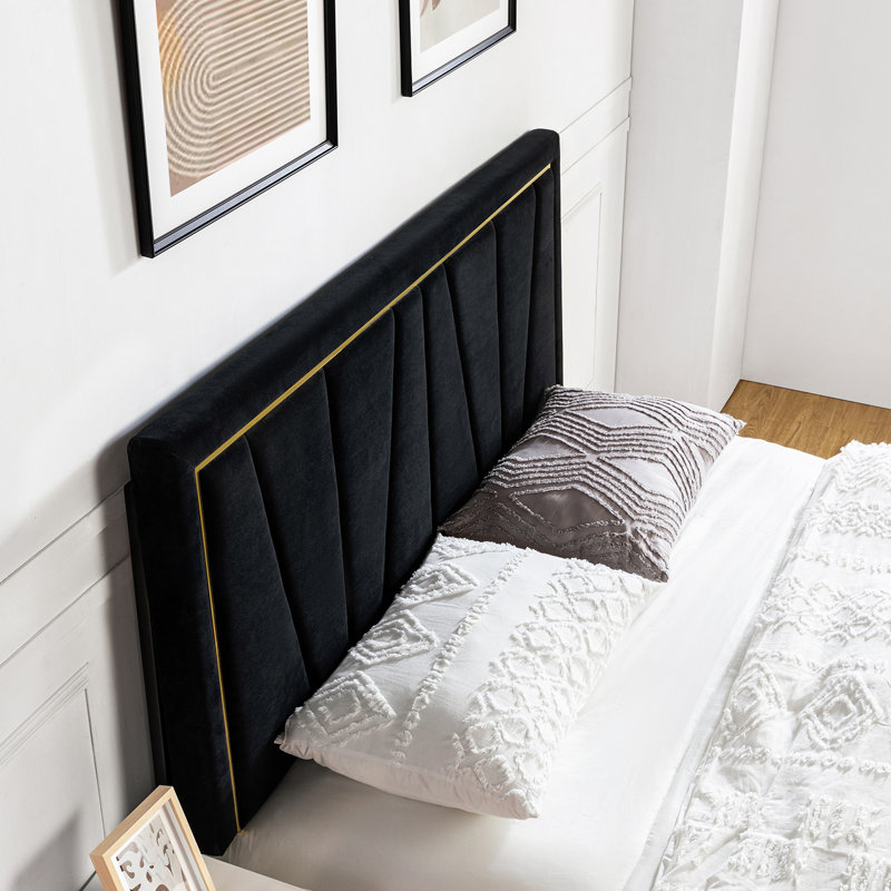 Tête de lit tapissier en bois massif Plympton H 56 po , Noir, Très grand