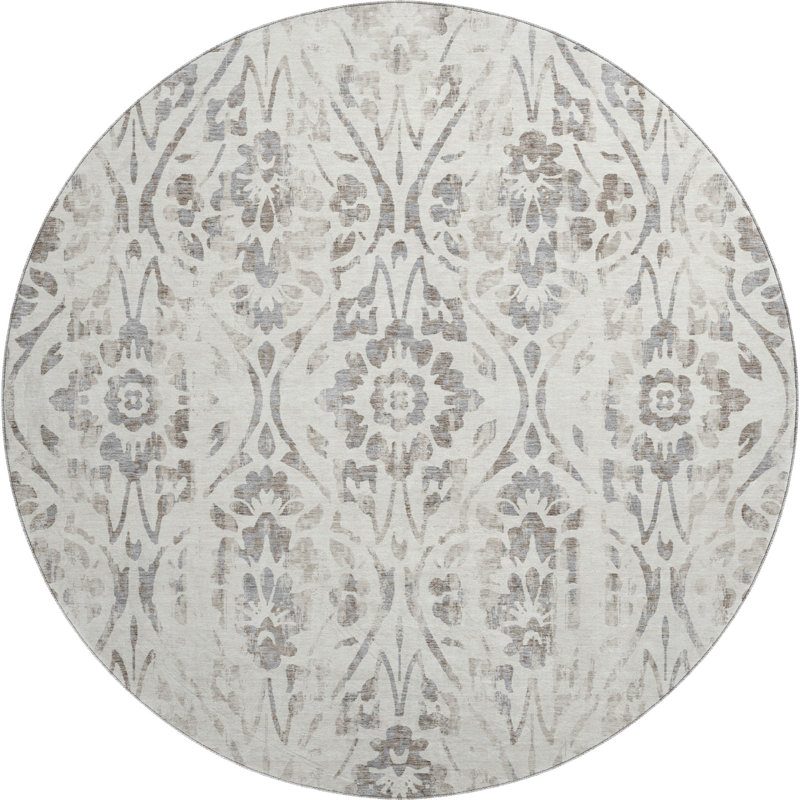 Premium Machine Washable Prisco Ivory Rug, Round 8'