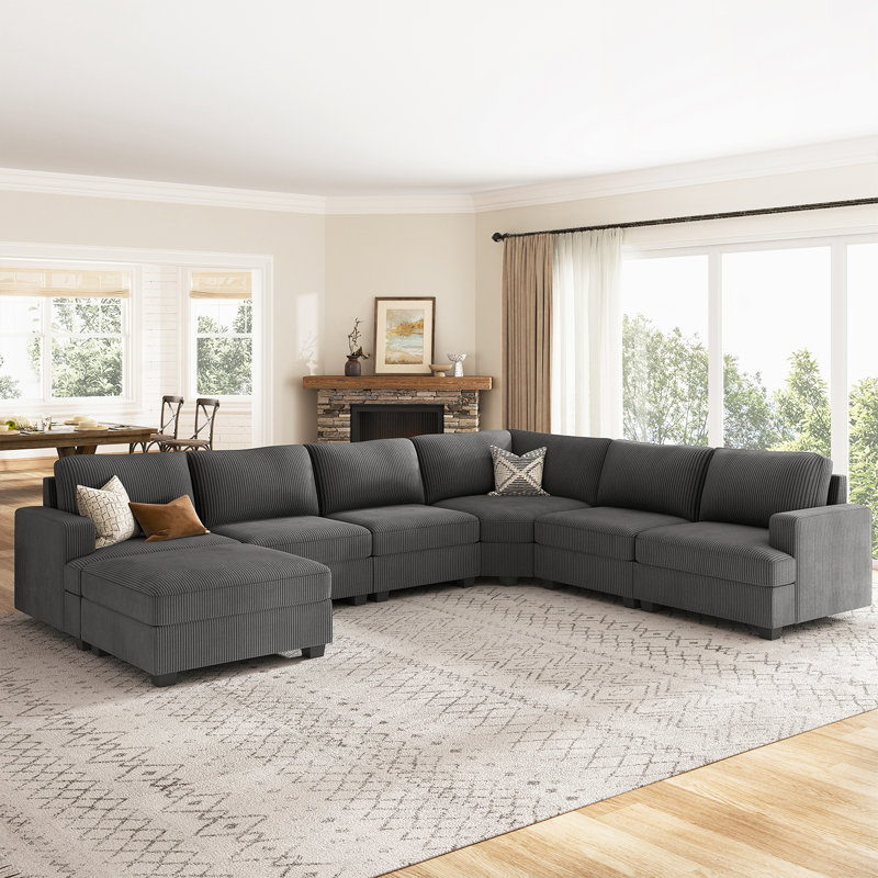 Anureet Maureece Corduroy Sectional Modular Sofa , Gray Corduroy