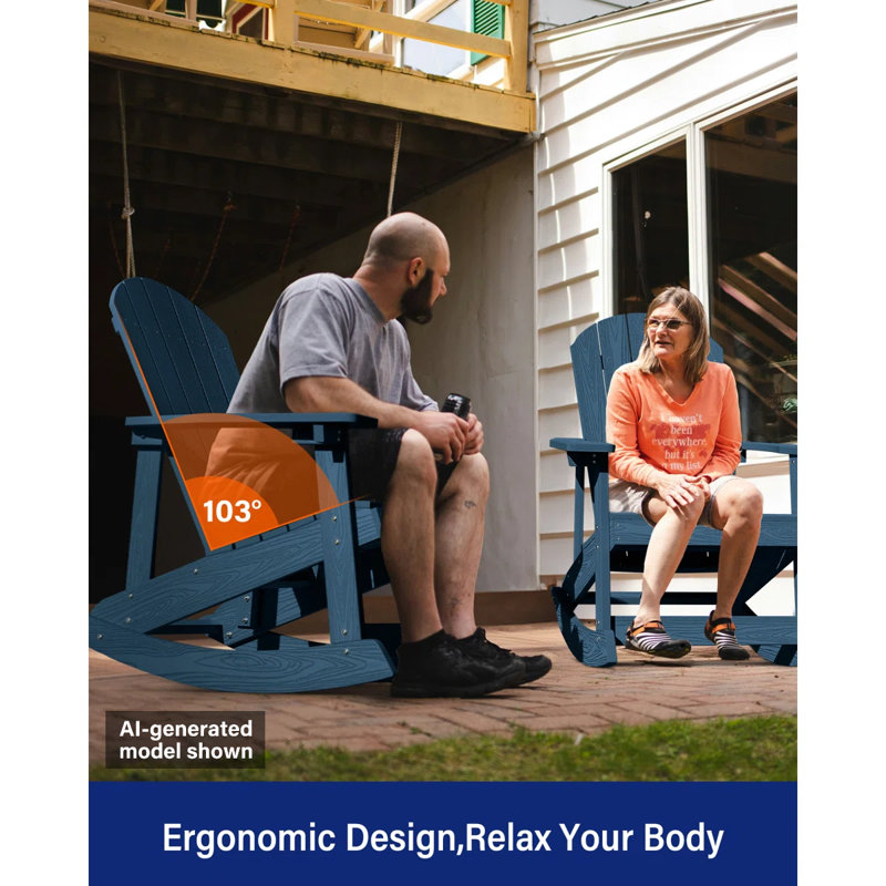 Outdoor Rocking Chair,Adirondack Rocking Chair,Patio Rocker Chair With Wide Back,Oversized Rocker Chair Look Like Real Wood, For Lawn, Porch, Backyard, Indoor And Garden, Navy