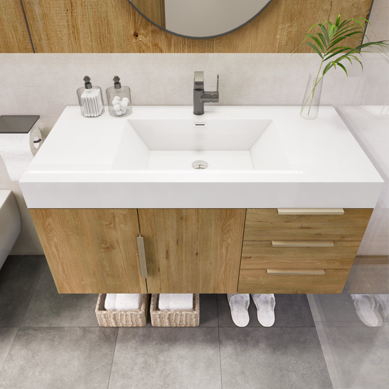Marck 41.9'' Single Bathroom Vanity with Acrylic Top, Oak