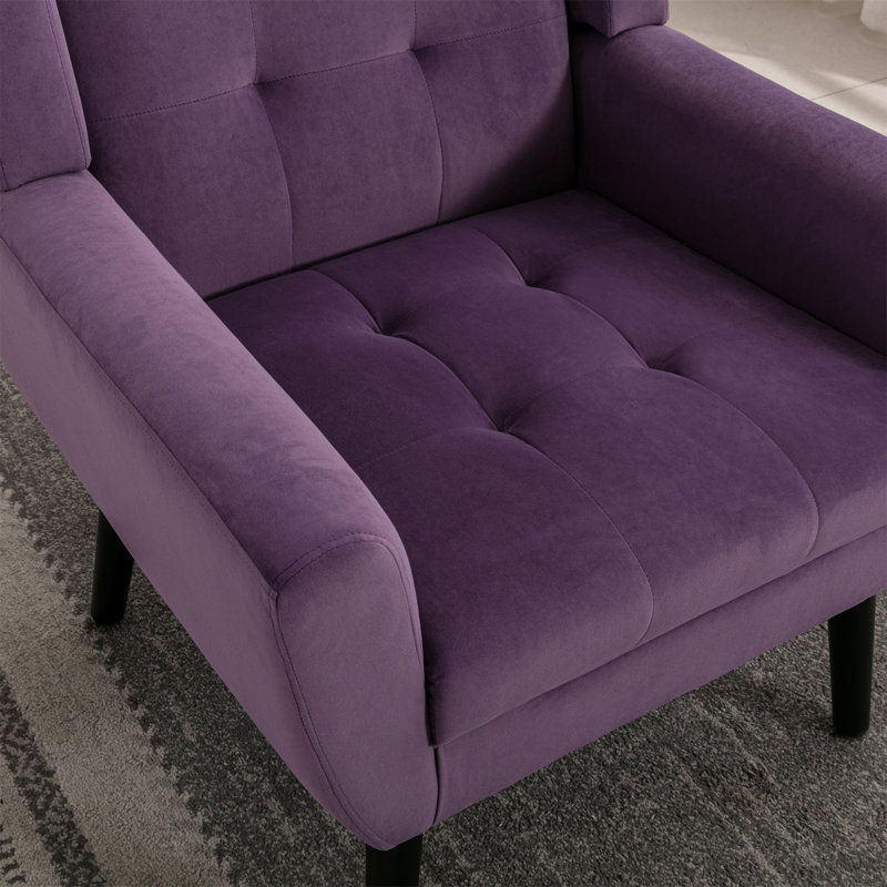 Ensemble de 2 fauteuils capitonnés rembourrés à dossier large, Velours mauve / mauve