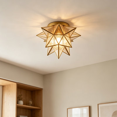 Boho Moroccan Seeded Glass Moravian Star Flush Mount Ceiling Light
