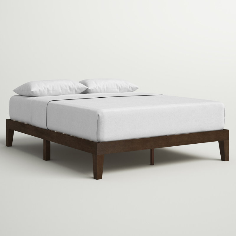 Queen Platform Bed Frame with 4 Solid Wood Legs and 2 Extra Center Legs - Walnut Finish, Queen, Weathered Walnut