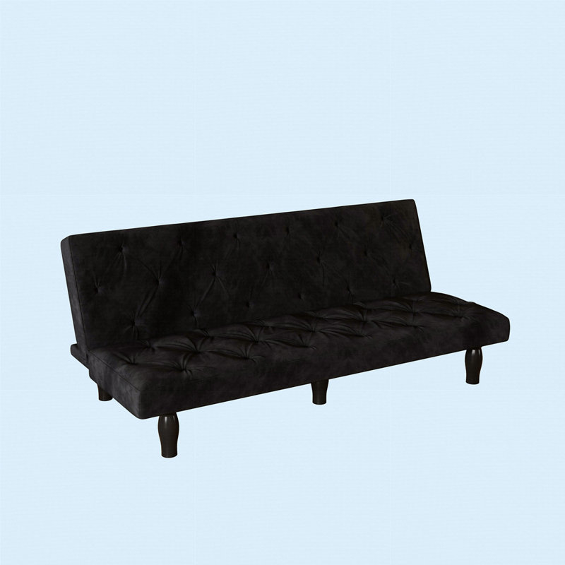 66" Black Velvet Sofa Bed, Black