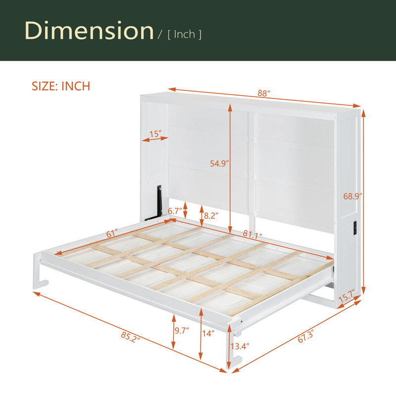 Murphy Bed Wall Bed, White, Queen