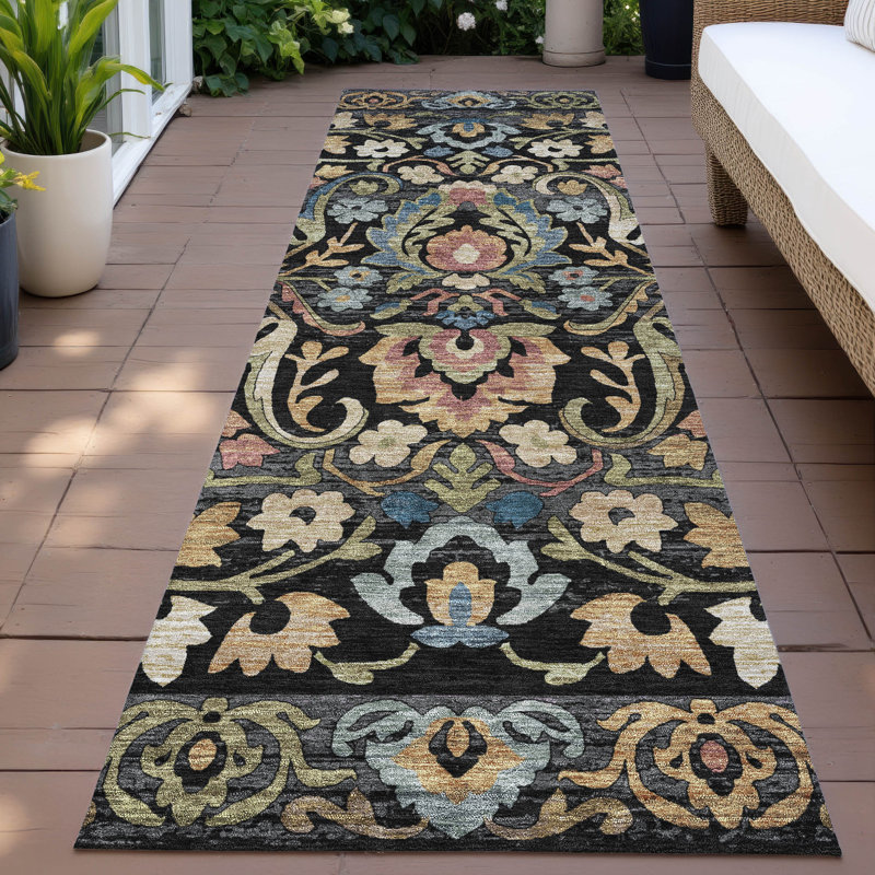 Machine Washable Indoor/Outdoor Husby ACN2193 Floral Rug, Runner 2'3" x 7'6"