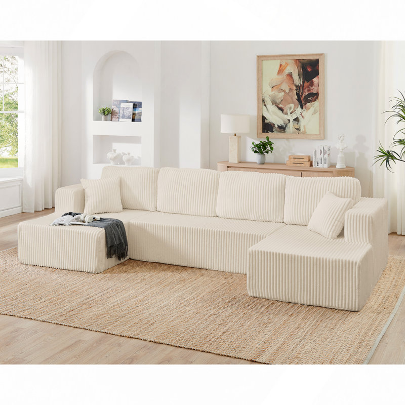 Canapé modulaire en forme de U, canapé modulaire en velours côtelé de style minimaliste moderne, Beige