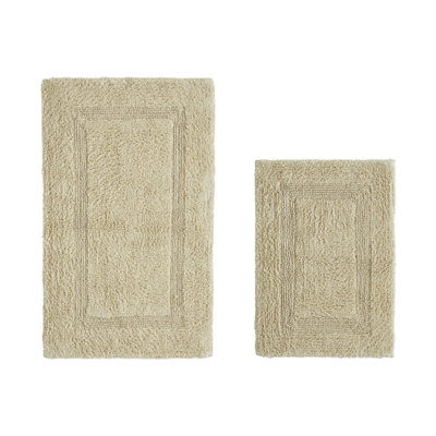 Lux Premium 100% Cotton 2370 GSM 2-Piece Bath Rug Set, Ultra Soft Super Absorbent Reversible Tufted Bathroom Mats, Machine Washable, OEKO-TEX® Certified Bath Rugs for Bathroom, Shower & Tub, Sand
