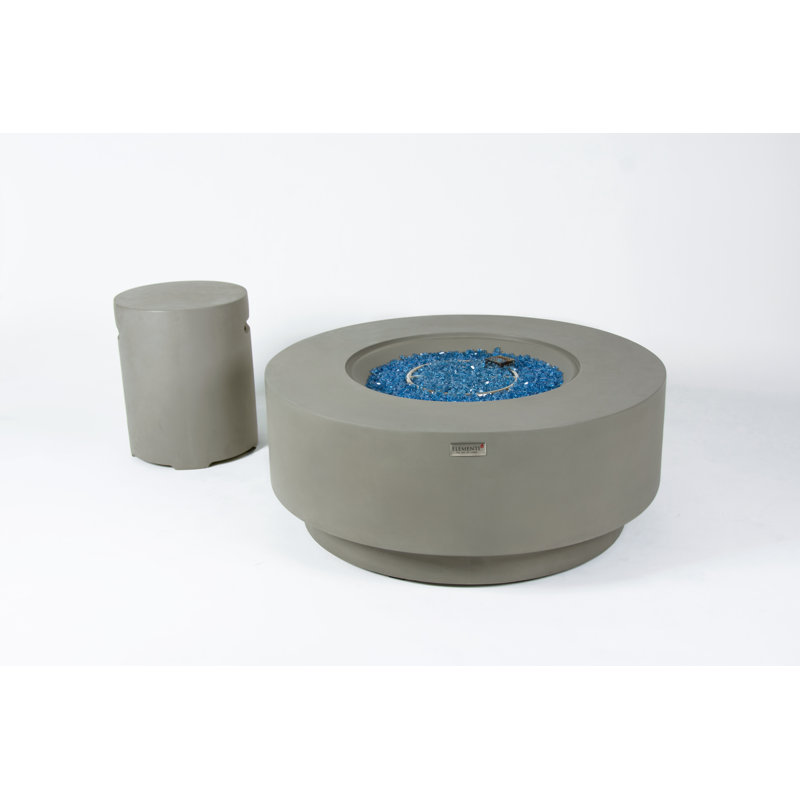 Colosseo / Nimes 56" Outdoor Sandstone Fire Pit 60,000 BTU - Includes Fire Glass, Lid & PVC Cover, Light Gray, Natural Gas