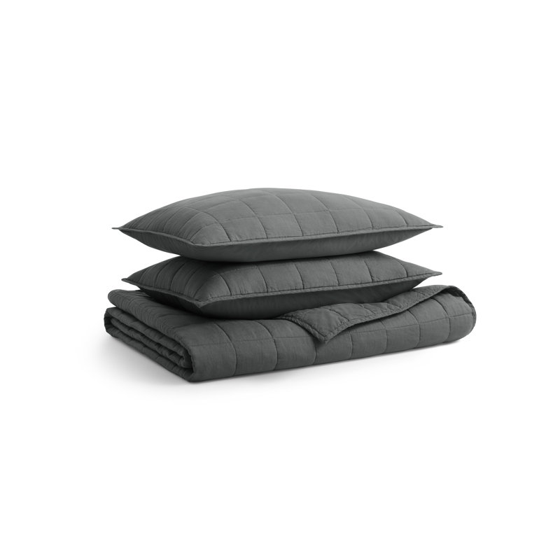Ester Bedding Set, Queen Quilt + 2 Queen Shams, Charcoal
