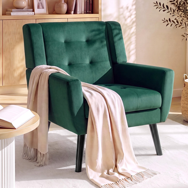 Fauteuil d'appoint Bolanle, Velours vert rétro