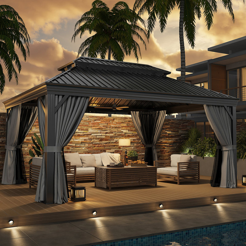 16'x12' All-Weather Aluminum Gazebo – 4.7-Inch Heavy-Gauge Frame & Built-In Water Diversion, Extra-Wide Columns for Unmatched Strength
