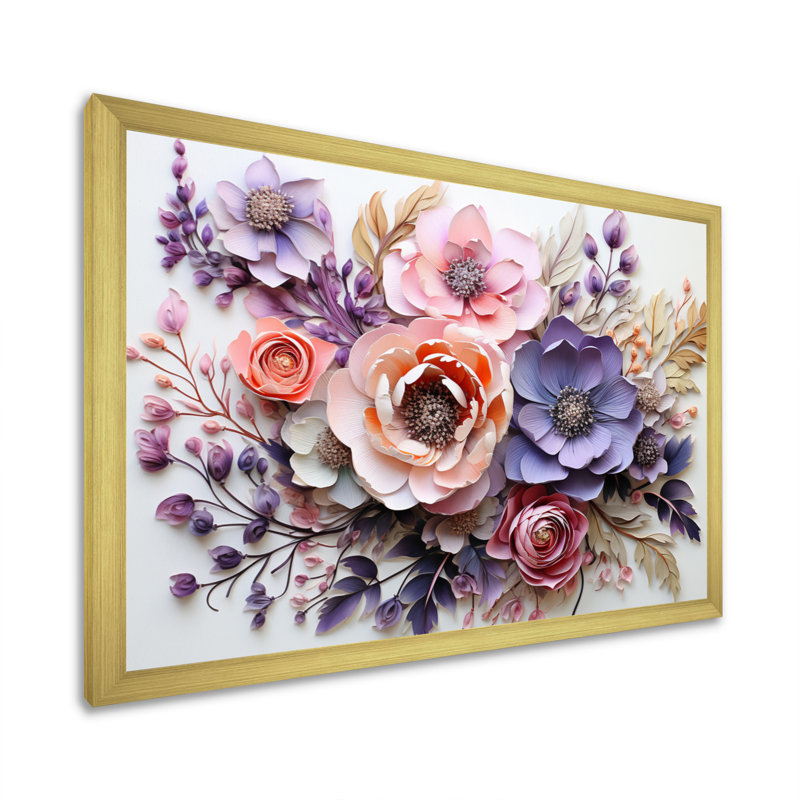 Fleurs délicates, art mural Dahlia pour le salon, H 12 po x l 20 po x P 1 po, Cadre doré simple