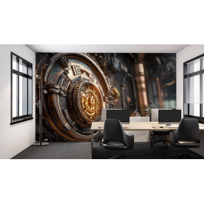 3D Steampunk Gear Machinery Wallpaper – Intricate Industrial-Inspired Metal Design For Unique, Captivating, And Sophisticated Home Or Office Interior Decor
