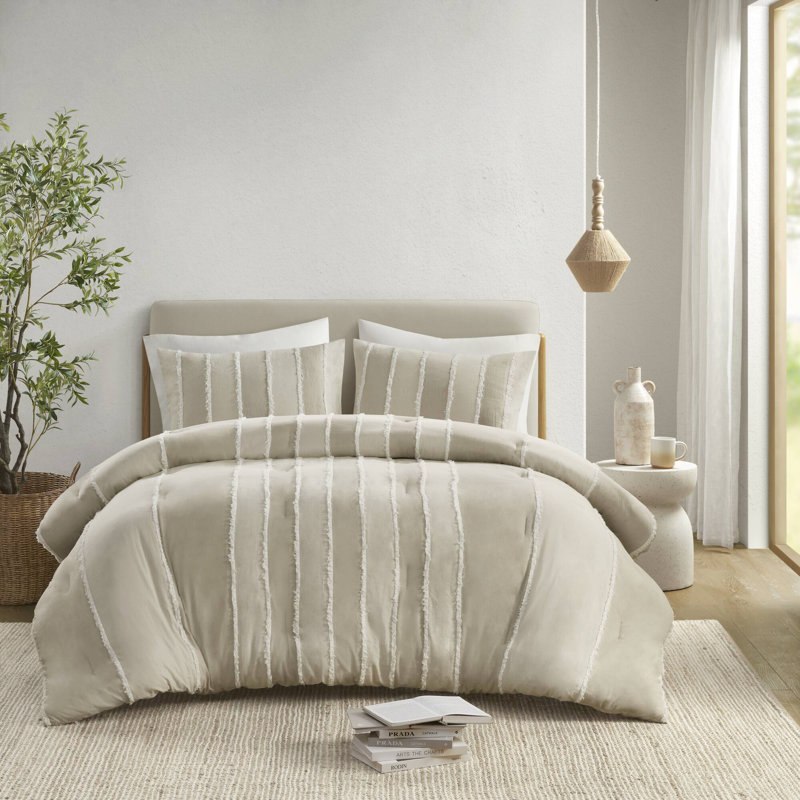 Ensemble d'édredon en coton 3 pièces Shay, Édredon très grand / très grand + 2 très grand, Taupe