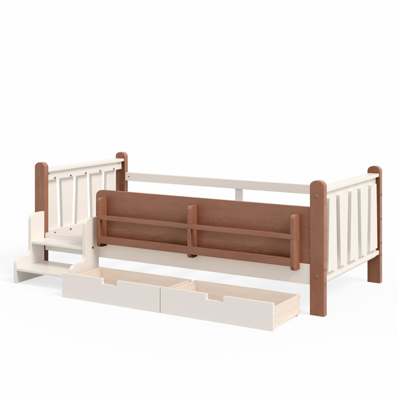 Lit simple à plancher compact avec rangement, conception en bois massif, adapté aux enfants
