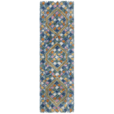 Cantu Hand Tufted Nz Wool/Cotton Geometric Rug in Blue/Ivory