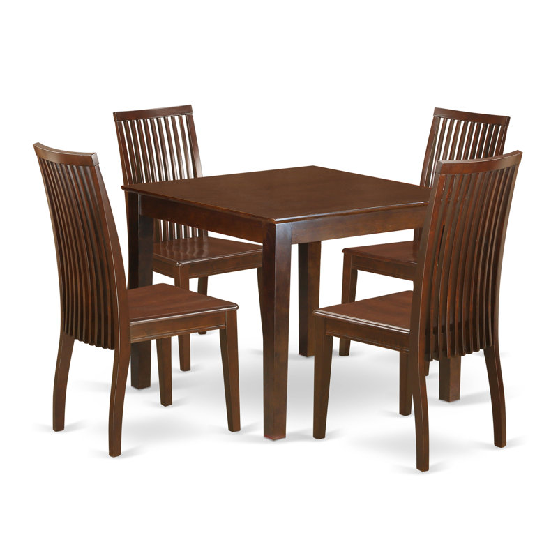 Ensemble repas 5 pièces pour 4 personnes comprenant une table de salle à manger carrée et 4 chaises de cuisine, acajou