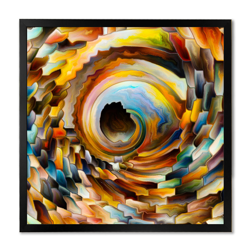 Radiant Circle Series Vibrant Abstract - Impression sur bois multicolore moderne, Cadre photo noir