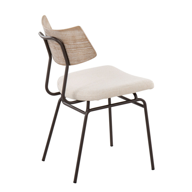 Chaise de style moderne Mid-Century en métal brun, tissu crème et bois blanchi par Lumisource