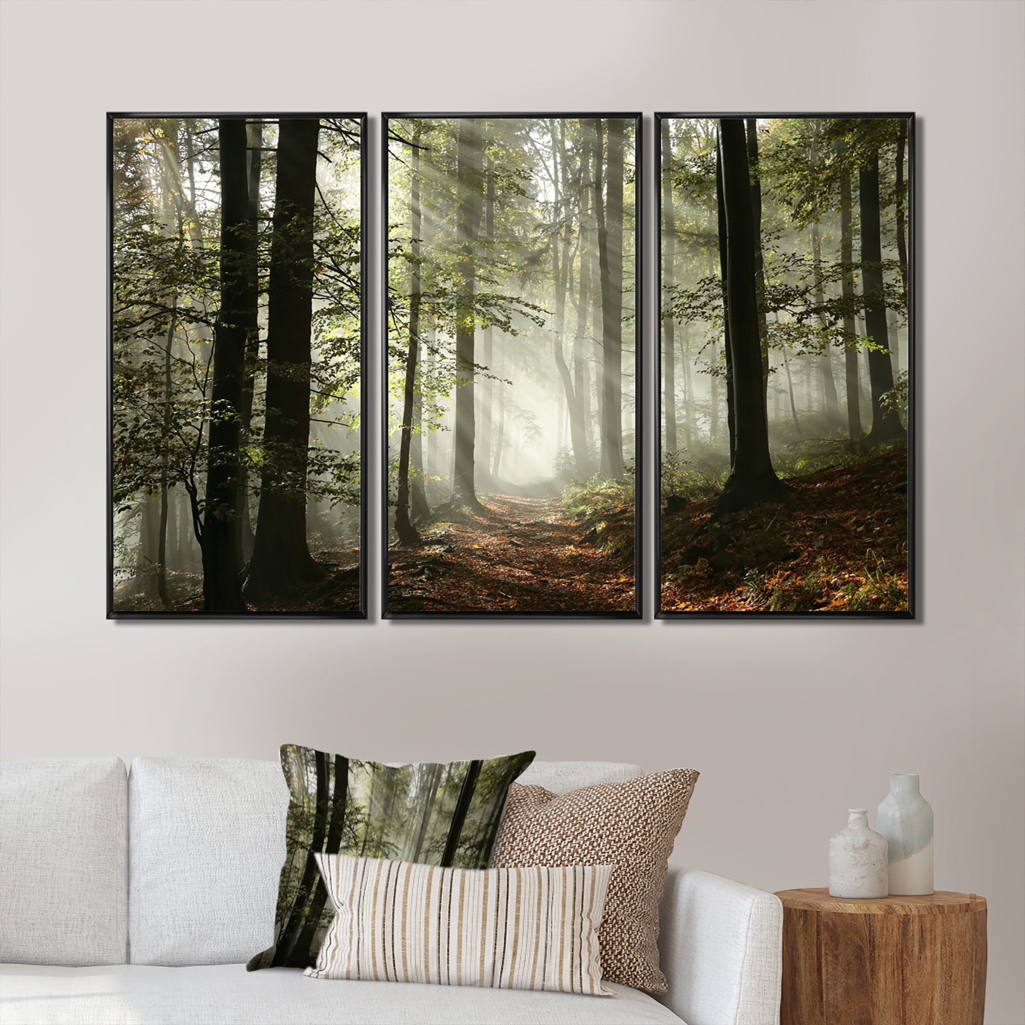 Loon Peak® Light In Dense Fall Forest With Fog - Landscape Framed ...