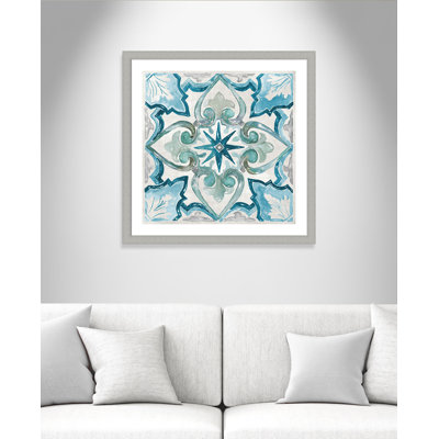 Gabriyel Caribbean Tile II, reproduction de peinture à l'aquarelle encadrée