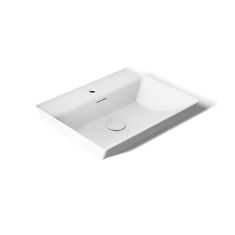 Brazn Rectangle Vessel Bathroom Sink, White, Honed Black, Single