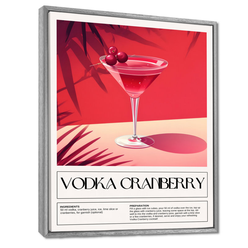 Vodka canneberge Cape Cod Cocktail - Art mural cocktails, Cadre flottant argent, H 20 po x l 12 po